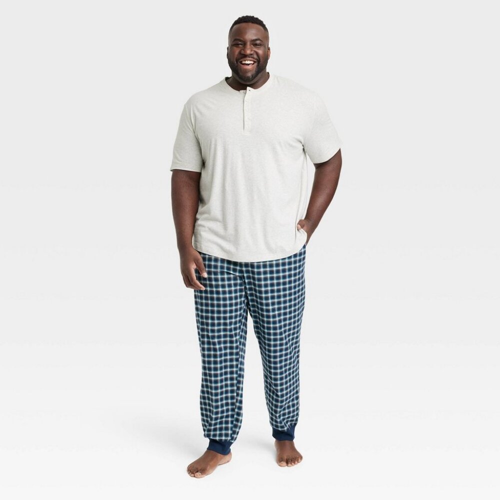 NEW! Men Big Tall Micro Flannel Jogger Pants + Henley T-Shirt Pajama PJ Set 2pc